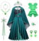 TOLOYE Prinzessin Kleid Mädchen, Langarm Kostüm Kleid mit Umhang für Kinder, Prinzessin Königin Grün Krönung Kostüm für Kinder Verkleidung Karneval Halloween Weihnachten Fasching Cosplay(140)