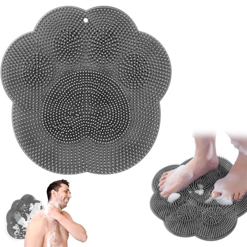 Defresit Larger Shower Foot Scrubber and Massager Mat with Non-Slip Suction Cups - Cleans, Exfoliates, Massages Feet Without Bending, Improves Foot Circulation, Relieves Tired Feet (Grey)