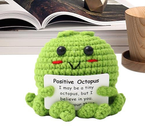 Vibhgtf Positive Häkel-Krake, gestrickte Positive Oktopus-Puppe mit Ermutigungskarte, emotionale Unterstützung, Häkelpuppe für Freunde, Schreibtischdekoration