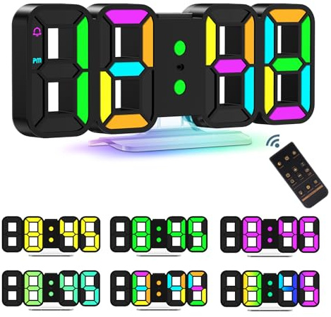 Ankilo 3D RGB Farbwechsel Digitalwecker(10 Farben), Tischuhr Digital Uhr 3 Helligkeitsanpassungen Nachthelligkeitsmodus Schlummermodus mit Fernbedienung