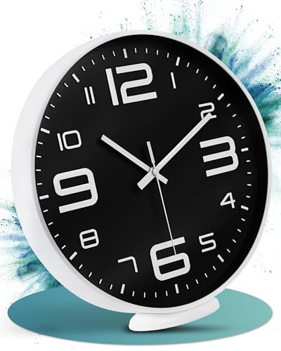 LATENO - Wanduhr Zum Aufstellen Oder Aufhängen - Lautlos, Klassisch Und Modern - Ohne Tickgeräusche - Für Wohnzimmer (Weiß, 20 cm)