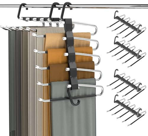 Hosenbügel, platzsparend, 4 Stück, Schrank-Organizer und Aufbewahrung, Jeans-Kleiderbügel, Edelstahl, rutschfest, Schalhalter, Hosenbügel für Hosen, Jeans, Leggings, Hosen, Tiefschwarz