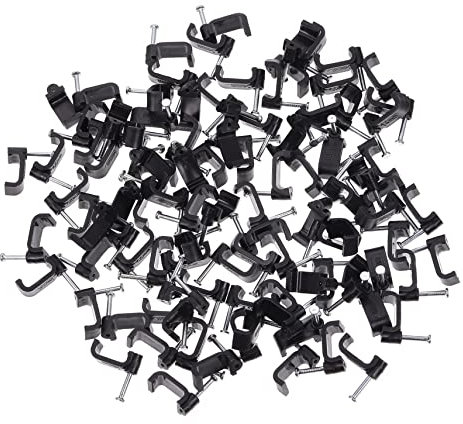 IWOWHERO 100stücke Halbklammern Schwarz J-haken Mit Nägeln Stützklammern Drahtbefestigungswerkzeuge Klemmen Befestigungsteile