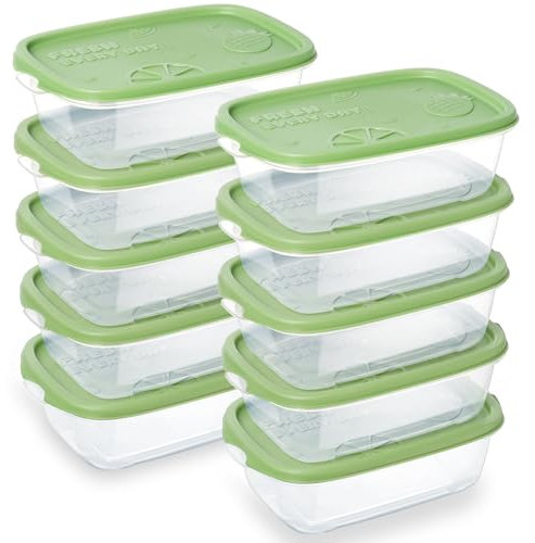 DESERO 10PCS Rectangle Plastic Meal Containers Sets with Lids, Storage Box,Container Sets, Food Storage, Food Containers, Plastic Container, use for School, Work and Travel, Green -1000ML Per Box