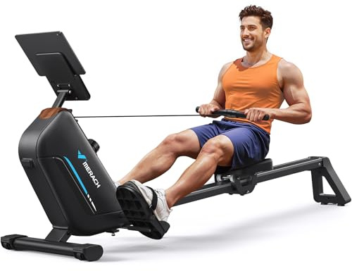 MERACH Rowing Machine for Home, Magnetic Rower, 40 kg Resistance, 16 Levels | 40 kg Magnetic Resistance, 16 Levels, 130 cm Extended Rail, MERACH & KINOMAP App, Foldable Storage, Device Holder
