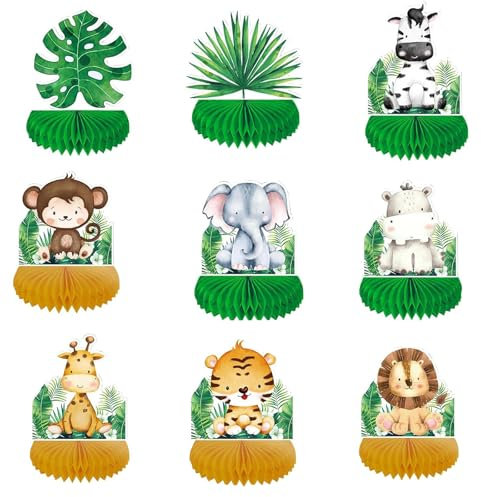 BLMHTWO 9 Stück Tischdeko Safari, Tischdeko Dschungel Grüne Waben Dschungel Geburtstag Dekoration für Geburtstage, Themenpartys, Dschungelpartys