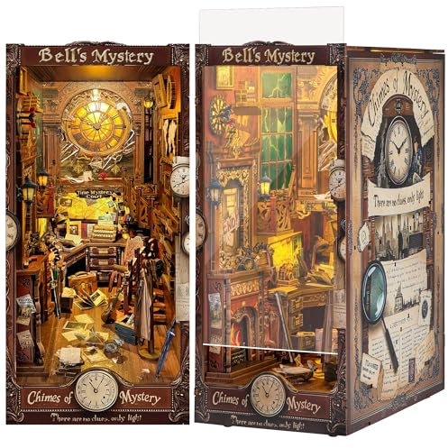 Quanquer DIY Book Nook Kit_ mit Staubschutz und LED-Licht 3D hölzerne Nook Book, 3D Holz Puzzle Puppenhaus Weihnachten Halloween Geburtstag Ideen für 14+ Jahre alt(Time Mystery)