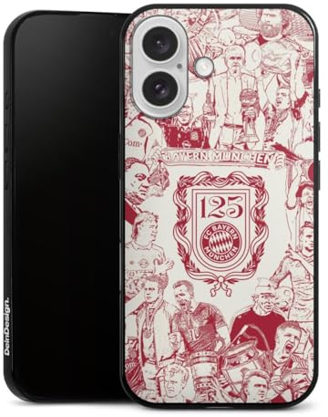 Slim Case extra dünn kompatibel mit Apple iPhone 16 Silikon Handyhülle schwarz Hülle FCB 125 Jahre FC Bayern München Offizielles Lizenzprodukt