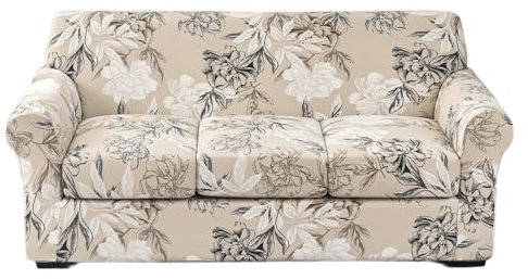 EBETA E Sofahusse Sofabezug mit 3 Separatem Sitzkissenbezug Stretch Sofaüberwürfe Couchbezug Elastischer Stretchhusse für Sofa (Blumen, 3 Sitzer)
