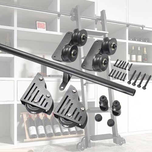 WUNMSKZR Rolling ladder Bookcase Mobile Sliding Ladder Slide Rail Hardware Kit, With Floor Rolling Pulley (No Ladder), Library/Cloakroom Integral Sliding Ladder Hardware Kit(3ft/100cm Track Kit)