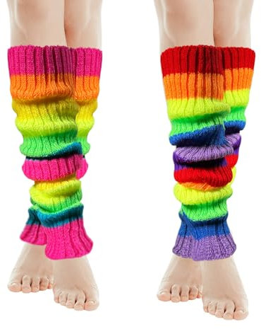 Bliceon Rainbow Leg Warmers, 80s Neon Stockings, Gay Pride Accessories and Party Decorations, Colourful Party Decorations for Festivals and Events, 2 pairs