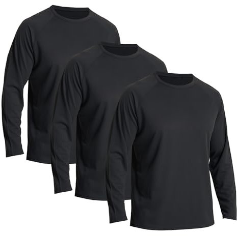 LNFINTDO 3 Pack Men's Running Shirts Mesh Quick Dry Sport Tops Long Sleeve Gym Tops Breathable Sun Protection T Shirts Black
