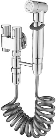 WIYETY Doccetta per bidet per toilette: doccetta in acciaio inox, set con doppia valvola di controllo 1 in 2 out, erogatore per rubinetto, per il lavaggio di animali domestici, pulizia del bagno