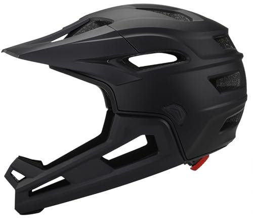 MTB Helmet, Full Face Bike Helmet with Detachable Chin Holder & Visor, Adjustable Unisex Black Downhill Bicycle Helmets for Biking Outdoor
