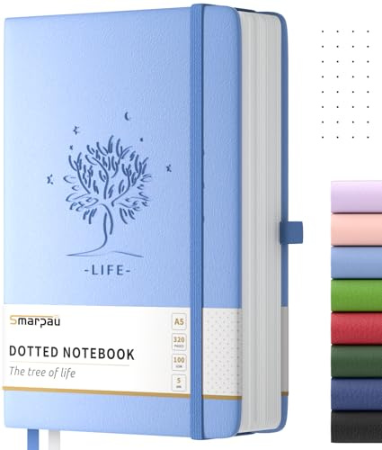 Smarpau A5 Notizbuch Bullet Journal, Hardcover Gepunktetes Notizbuch mit 320 Seiten zum Schreiben, 100gsm Dickes Papier, Journal für Frauen Männer Arbeit Büro Schule Reisen, 14.5 x 21cm -Hellblau