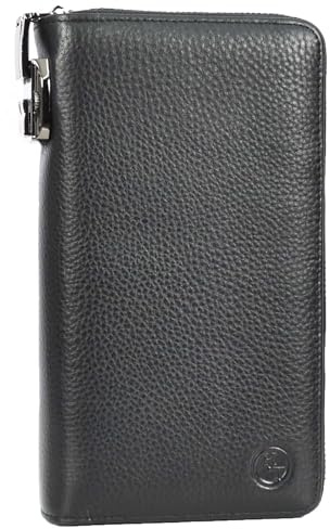 Real Leather Clutch Purse with Lock Large Multi Pockets Travel Wallet Pavia Black