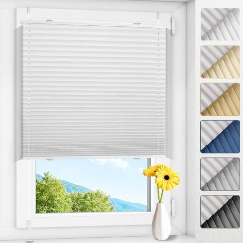Allesin Plissee ohne Bohren verdunkelung Klemmfix Weiß 80x200cm(BxH), Plisseerollo 100% Lichtdicht & Blickdicht Thermo Verdunklungsplissee mit Sichtschutz & Sonnenschutz für Fenster & Tür