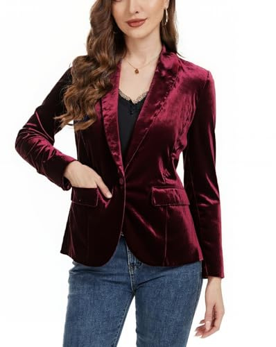 MINTLIMIT Velvet Jacket for Women Shawl Collar Long Sleeve Velvet Blazer Jacket One Button Closure Work Casual Jakcets