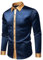 Long Sleeve Shirts for Men Satin Silk Shirt Shiny Untucked Business Dress T-Shirt Blouse Party Disco Formal Tops 2025 Camisa Manga Corta Hombre(Navy, M)