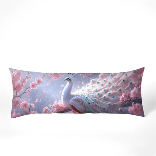Seitenschläferkissen Bezug 40 x 145, Pfirsichblüte Kissenbezug 40x145 kissen seitenschläfer Pfau Muster Samt Verbessern Sie Schlafqualität Pillow Case, Doppelseitig Drucken für Schlafzimmer, Model859