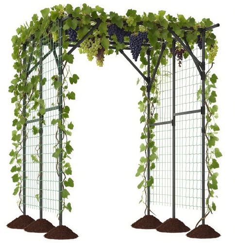 GOPLUS Rankgitter für Kletterpflanzen, 197 cm hoch, Rankhilfe Garten mit Ranknetz, Gartenbogen mit PE-beschichtet, Pflanzengitter groß, Trauben Spalier, Rosenbogen, Rankbogen für Rosen & Clematis