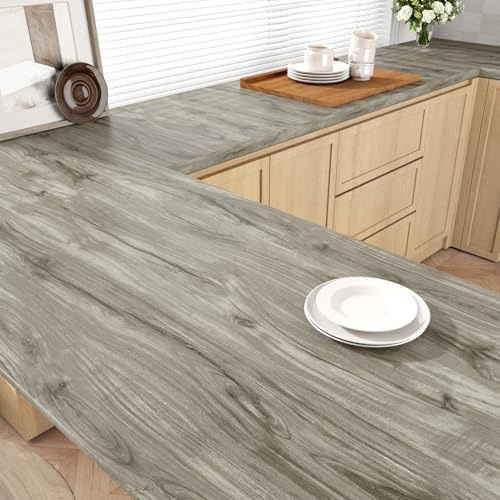 Skyblur Papel pintado autoadhesivo gris para muebles, aspecto de madera, color gris, aspecto de madera, lámina adhesiva para cocina, 40 x 300 cm, papel pintado de madera, papel pintado para dormitorio
