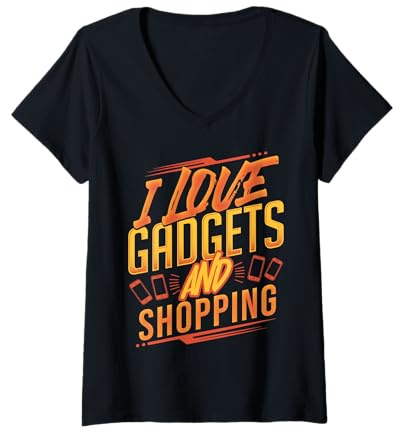 Femme Funny Tech Gadget Lover Shopping Humour pour Geeks et codeurs T-Shirt avec Col en V
