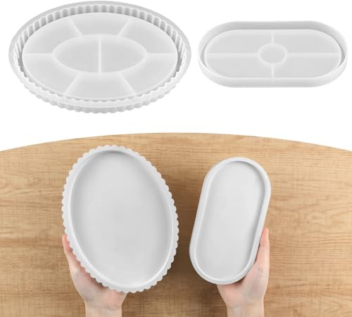 2 Stück Silikonform Tablett, DIY Silikonformen Gießformen Tablett, Gipsformen, Oval Gipsformen zum Gießen zur Herstellung Teller Dekorative