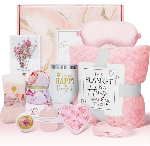 11 teilige Wellness Geschenkset für Frauen, Rosa Geburtstagsgeschenk Geschenkbox für Freund, Gute Besserung Geschenkkorb für Mama Mutter Mädchen Schwester Valentinstag Freundin FreundinEhefrau