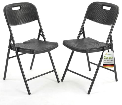 Sekey Klappstuhl 2er Set, Gartenstuhl Klappbar bis 150KG, Campingstuhl Wasserdicht aus Metall & Kunsttoff, Klappstühle für Balkon, Garten und Terrasse, Schwarz