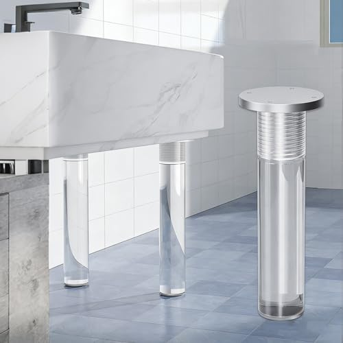 CMYAOYC Pieds de Meubles Réglables en Acrylique Transparent (Lot de 2) - Pieds Cylindriques Transparents pour Tables, Armoires, Coiffeuses, Meubles TV(5x28cm)