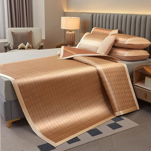 AVSMGP A,150 * 200cm, Sommer-Schlafmatte Aus Bambus, Handgefertigte Kühlmatte Für Queensize Betten Faltbare Matratzenauflage Aus Bambus–rutschfeste Kühlmatte Für Menschen,Nachts Schwitzen