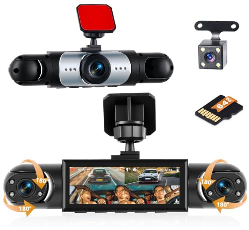 Ohradio Dashcam Coche 4 Canales 360° 1080P Tarjeta 64GB | Delantera/Izquierda/Derecha/Trasera. Grabación en Bucle. Visión Nocturna