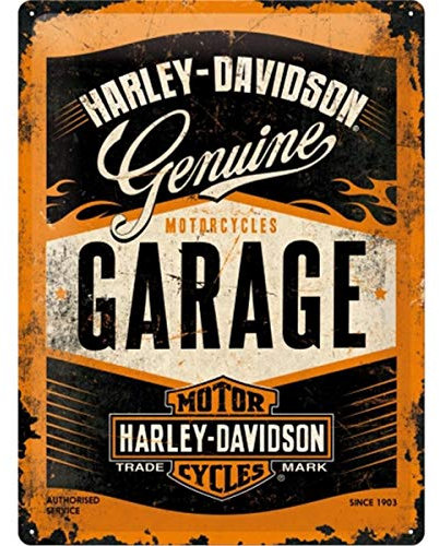 Nostalgic-Art Retro Blechschild, 30 x 40 cm, Harley-Davidson – Garage – Geschenk-Idee für Biker, Original Lizenzprodukt (OLP), aus Metall, Vintage Design, Blechschilder Sprüche