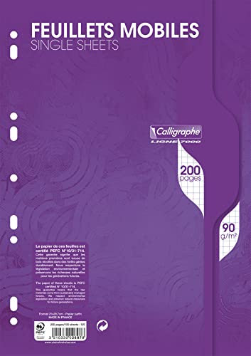 Calligraphe 2697C Un Paquet de Feuillets Mobiles Perforés sous Film (une Marque de Clairefontaine) - A4 21x29,7 cm - 200 Pages Petits Carreaux - Papier 90 g