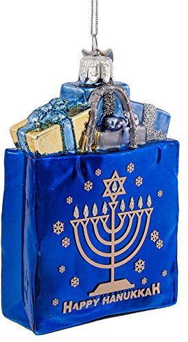 Kurt Adler 10,2 cm Noble Gems Happy Hanukkah Vetro Sacchetto Regalo Ornamento