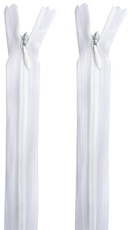 HAND® 2 PCS White Invisible Zipper for Dresses, Skirts, Blouses, Pants etc. - 10 inch (25.5 cm) Long - Nylon Zip and Metal Zip Head