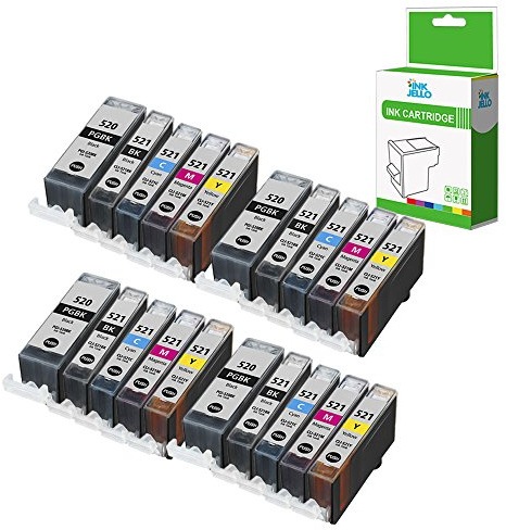 InkJello Ink Cartridge For Printer, Compatible With Canon Pixma iP3600 iP4600 iP4700 MP540 MP550 MP560 MP620 MP630 MP640 MP980 MP990 MX860 MX870 PGI-520/CLI-521 (BK, C, M, Y, 20-Pack)