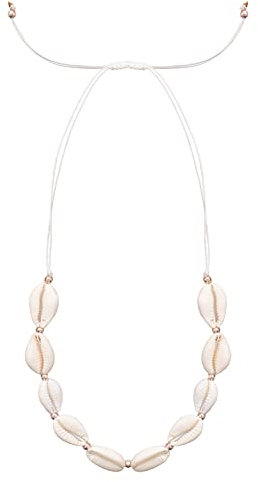 Remi Bijou Ethno Necklace Shell Cauri Cowry Shell White with Rose Gold Elements