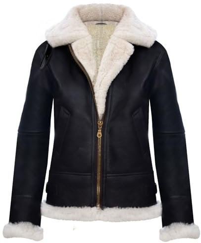 Infinity Leather Damen Kapuzenjacke Aus Schaffell B3 Braunes Sahne Leder Flieger Pilot 4XL