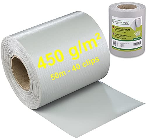 Workinghouse Schermo privacy in PVC per recinzione a doppio picchetto - schermo privacy da giardino con clip - 450g/m² - 50m x 19cm, schermo privacy per recinzione, pellicola per recinzione