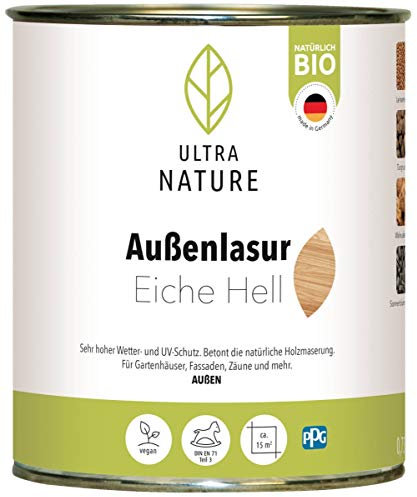ULTRA NATURE Außen Lasur, 0,75L, Eiche Hell, Vegan, Natürlich Bio, Lösemittelfrei, Holzschutzlasur