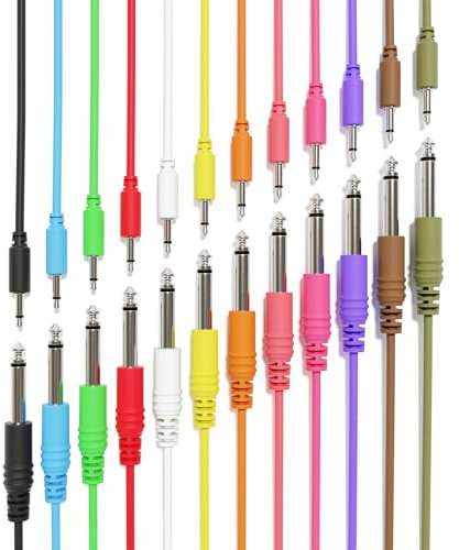 ExcelValley - Mono Patchkabel - TS 3,5mm 1/8 zu 6,35mm 1/4 [12-Pack | 20 cm - 7,87]