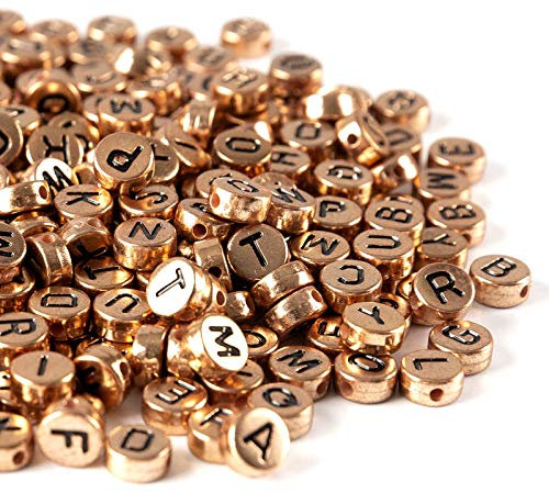 Lnvision 1000 Stück Buchstaben Perlen 7x4mm schwarz Brief Roségold Rund Acryl Alphabet Spacer Spacer Zwischenperlen zum Schmuck DIY Basteln zum Schmuckherstellung DIY Basteln