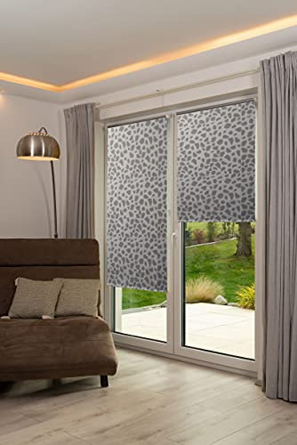 K-home Thermorollo Verdunklungsrollo ohne Bohren Grau Bedruckt B75 x H150 cm