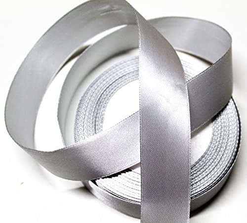 CaPiSo 22m Satinband 25mm Breite 2,5cm Schleifenband Geschenkband Dekoband Weihnachten Hochzeit (Helles Silber, 22m)
