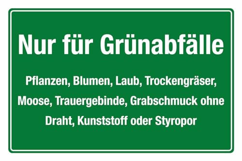 Schild Nur für Grünabfälle Biomüll Friedhof 3 mm Alu-Verbund 300 x 200 mm