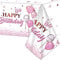Einweg-Tischdecke mit Aufschrift Happy Birthday, 137 x 274 cm, rosa Geburtstag, rechteckige Esstischabdeckung, Kunststoff-Tischdecken für Babys, Mädchen, Frauen, Geburtstagsparty-Dekorationen