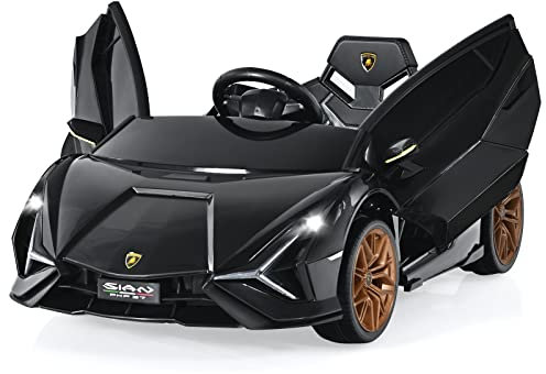 COSTWAY Lamborghini Voiture Électrique Enfants avec Télécommande 2,4G, Véhicule Électrique Enfants avec 2 Portes Papillons, Démarrage Progressif & Musique, Charge 25kg pour Enfant de 37-95 Mois(Noir)