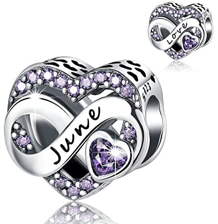 BIZK Damen Juni Unendlichkeit Geburtsstein Charm Anhänger für Armband 925 Sterling Silber Geburtsstein Charms Beads 12 Monate Geburtstag Geschenk für Freundin Frauen (Juni)